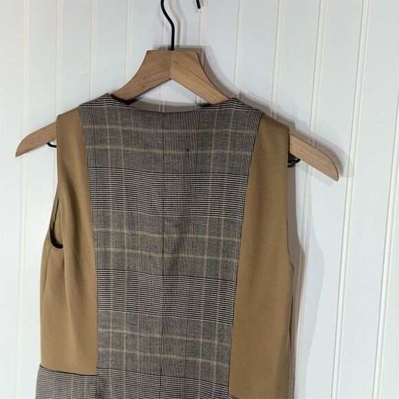 Akris Punto US 4 Sleeveless Wool Blend Sheath Dress Brown Plaid Career Academia - Picture 3 of 10